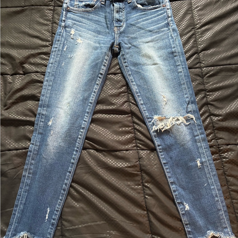 Moussy Light Blue Distressed Straight Leg Jeans